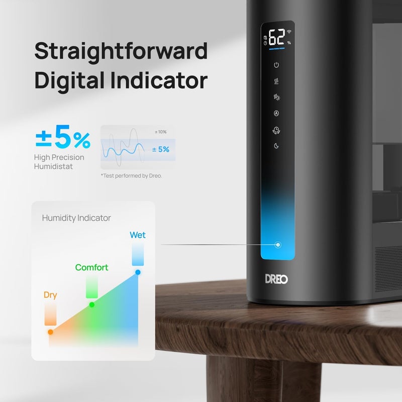 Dreo 6L Humidifiers for Bedroom, Smart Warm & Cool Mist for Large Room, 60Hr Quiet Runtime for Baby, Plant, Humidity Sensor, Indicator Light, 12H Timer, Google/Alexa, Black - Image 4